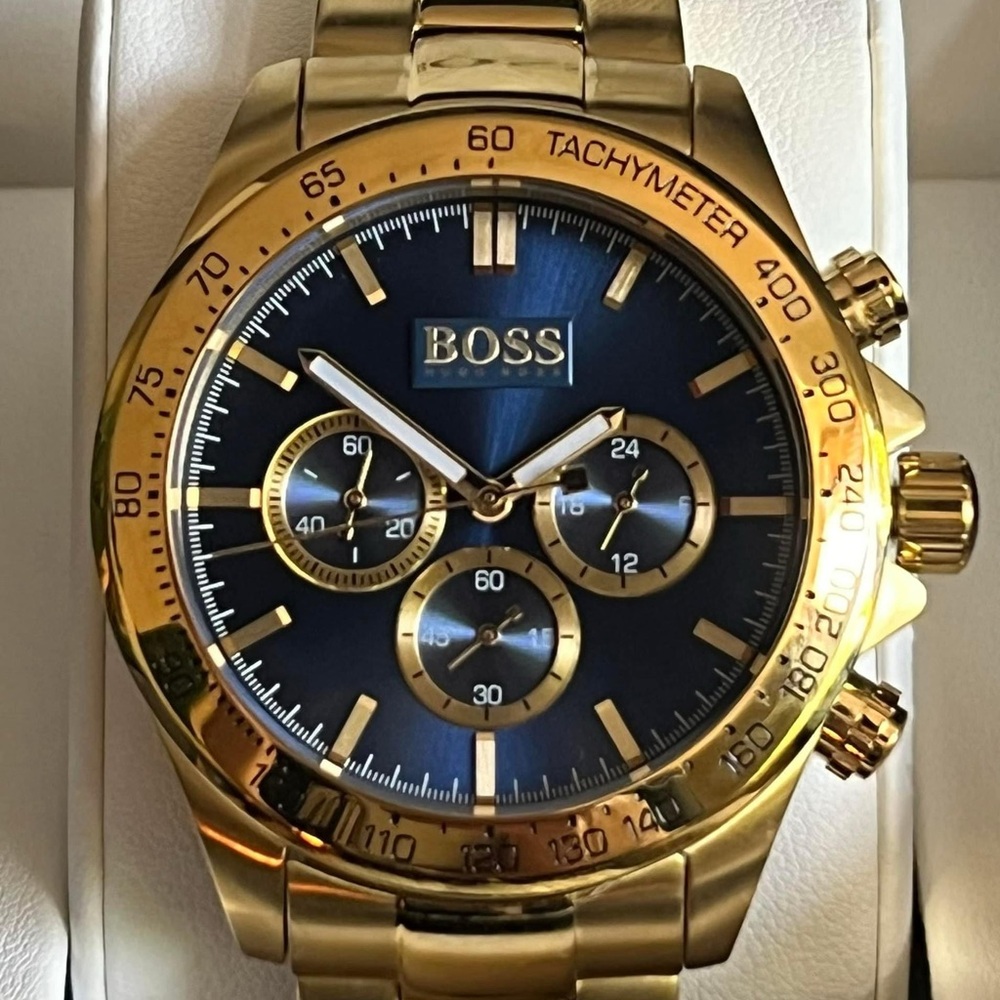 HB1513340 - Hugo Boss Men’s Ikon Chronograph Gold-Tone Blue Dial Watch